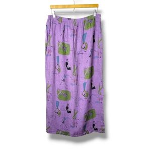 Tom Tom USA Vintage 90s 100% Linen Skirt Euro Cafe Print Novelty Size Large